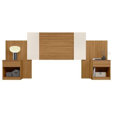 Imagem de Cabeceira Casal Extensível E Mesas Cany M07 Off/cinza/freijó - Mpozenato