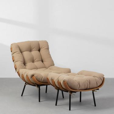 Imagem de Poltrona com Puff Costela – Lona Bege