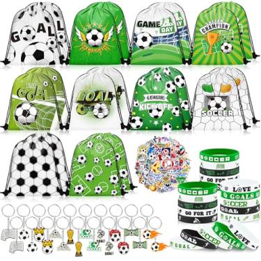 Imagem de Grneric 110 Peças De Sacolas Cordão Para Lembrancinhas Futebol Com Chaveiros, Pulseiras Silicone, Adesivos, Brindes Futebol, Presente Esportes, Suprimentos Festas Aniversário Tema