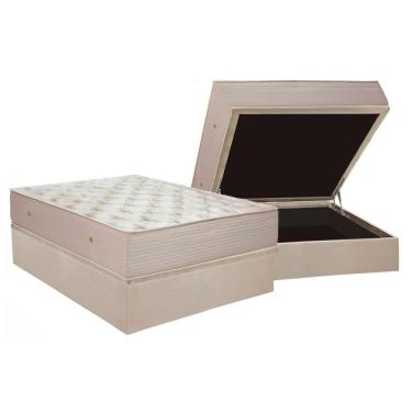 Imagem de Cama Box Baú Casal: Colchão Molas Superpocket Ensacadas Ortobom Orthotel Superluxo + Base Crc Suede Clean (138x188)