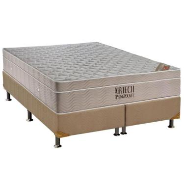 Imagem de Cama Box Queen: Colchão Molas Superpocket Ensacadas Ortobom Fort Airtech + Base Crc Suede Clean (158x198)