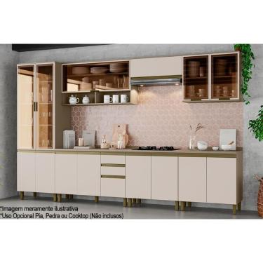 Imagem de Cozinha Completa Connect 13 Portas 2 Gavetas Kit 10 Módulos em MDF Branco com Tampo