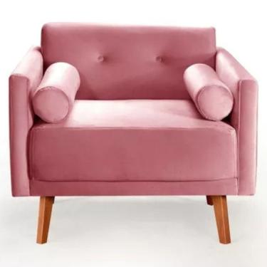 Imagem de Poltrona Decorativa Luma Suede Rosa Com Pés Em Madeira