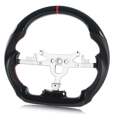 Imagem de VOONKE Volante Para Chevrolet Corvette C6, Fibra De Carbono Hidro-Imersão, Preto, Fundo Plano Em Formato D, Com Punho Couro Pré-Perfurado, 2006-2011, Zr1 Z06