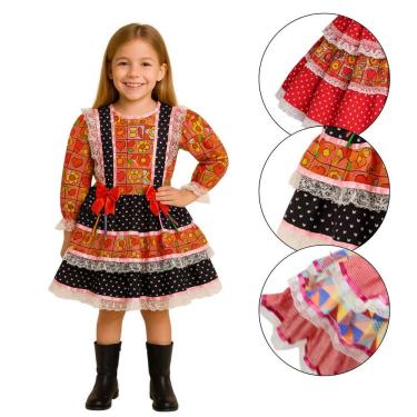 Imagem de Vestido Junino Infantil Miss Caipirinha Luxo Saia Babado Vestido Festa Junina Caipira Arraiá Quadrilha São João