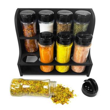 Imagem de Porta Temperos Condimentos MDF kit 8 potes 130ml com Tampa Dosadora Su