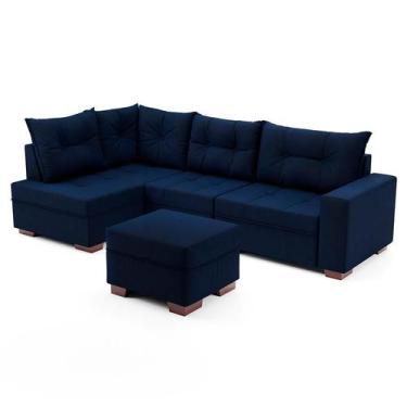 Imagem de Sofá de Canto 7 Lugares Glória Suede Azul - Modern