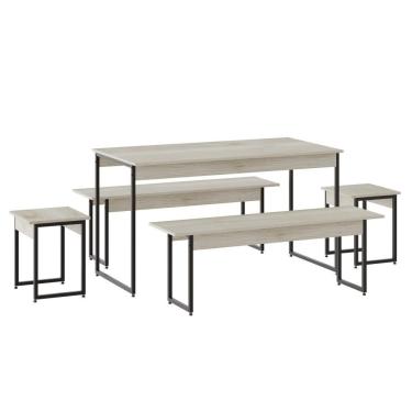 Imagem de Mesa De Jantar Com 2 Bancos E 2 Banquetas Industrial Tub Snow / Est.preta