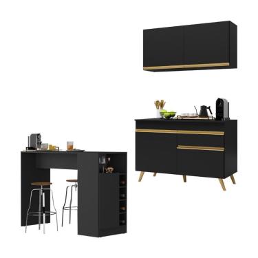 Imagem de Cozinha Compacta Com Bancada Americana 1 Porta Veneza Multimóveis Mp2207 Preto/dourado Preto/dourado