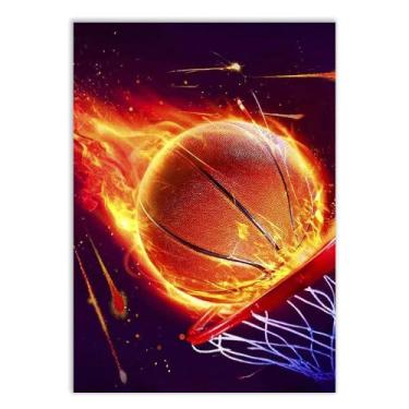Imagem de Placa Decorativa Basquete Ilustração Bola Pegando Fogo Cesta Decoração Poster Quarto Sala