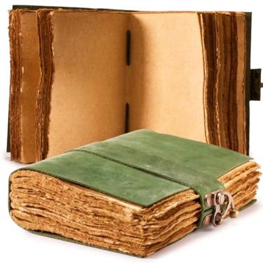 Imagem de Diário de couro vintage – fecho de fecho, diário de livro de sombras, diário de grimório, diário de bruxas, diário vintage 240 páginas papel antigo de borda de convés