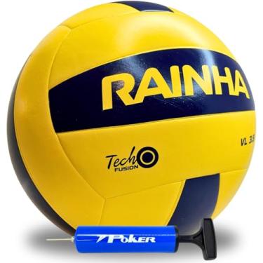 Imagem de Kit Bola De Vôlei Rainha 3.5 Oficial 6 Gomos Sem Costura Impermeável Treino Quadra Praia Outdoor Indoor Tamanho Oficial + Bomba De Ar Poker Bombinha Resistente Profissional (Amarela)