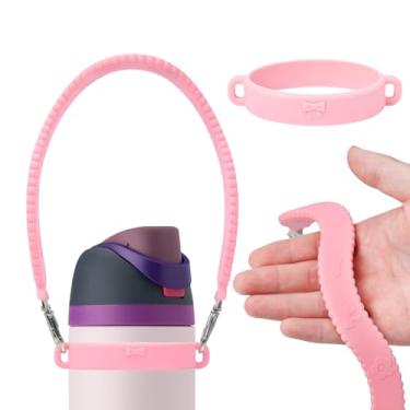 Imagem de AXMCCH Alça de silicone para garrafa de água com alça para copo Stanley, alça de ombro ajustável para a maioria das garrafas de 227 a 1,134 g, suporte universal de garrafa para copo Owala (rosa)