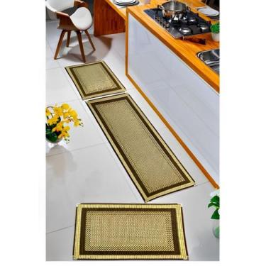 Imagem de Jogo De Tapete Passadeira Cozinha Sisal Antiderrapante Marrom Bege 3 P