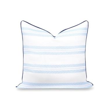 Imagem de Hofdeco Premium Capa de almofada Coastal Hampton Patio para ambientes internos e externos, 55,88 cm x 55,88 cm, repelente de água para quintal, sofá, beira da piscina, azul bebê azul marinho folha