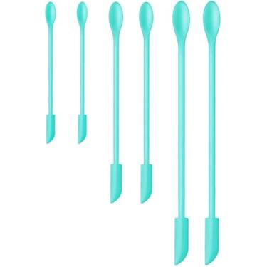 Imagem de Espátula de maquiagem, 6 peças, conjunto de espátulas de silicone, mini espátula pequena para alimentos, garrafa de beleza, frasco de loção para tirar a última maquiagem (azul)
