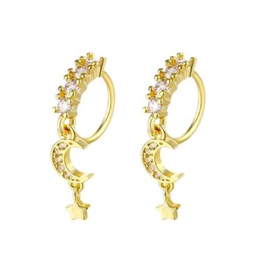 Imagem de Niaspi Anel de nariz com pingente de estrela da lua com strass CZ crescente com pingente de estrela, argolas de nariz, cartilagem, piercing de narina, joias, 14g, Cobre Strass, Sem Pedra Preciosa