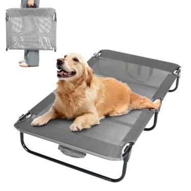 Imagem de everfront Cama elevada para cães, dobrável, portátil, berço de campismo, cama de verão para cães (grande, cinza-têxtilene)