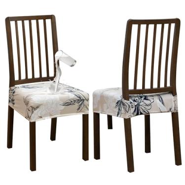 Imagem de FORCHEER Conjunto de 4 capas de assento de cadeira de jantar à prova d'água com elástico floral para sala de jantar, cobertas por trás de 38 a 45 cm de comprimento, com parte inferior de amarrar