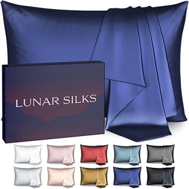 Imagem de Lunar Silks, Fronha de seda real 100% amoreira pura de alta qualidade 6A 22 Momme (ambos os lados) para cabelo e pele - Sem acne - 1 peça em caixa de presente (Marinha Atlântica, Queen)