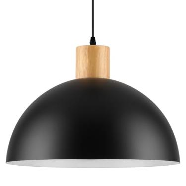 Imagem de QianZhan Luminária pendente de madeira maciça preta, 40,64 cm, moderna, preto fosco, luminárias pendentes ajustáveis para casa de fazenda, para cozinha, ilha, sala de jantar, celeiro, escritório