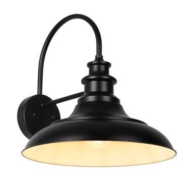 Imagem de Diyel Luminária de celeiro ao ar livre, lâmpada de montagem de parede externa de casa de fazenda grande de 40,6 cm, arandela rústica de pescoço de ganso para iluminação de parede interna, lanterna