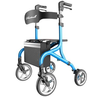 Imagem de PLANET WALK Andador rollator com assento para idosos - rodas dianteiras e traseiras de 20 cm, estrutura robusta com capacidade de 136 kg, dobra rápida leve e portátil, ajuste de altura dupla (azul)