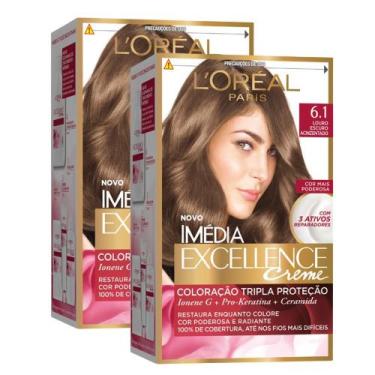 Imagem de Kit 2 Tintura Creme Imédia Excellence L'oréal Louro Escuro Acinzentado