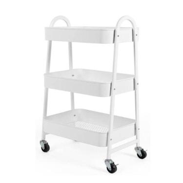 Imagem de Carrinho Multiuso Organizador 3 Prateleiras – Aço Profissional Com Rodinhas Que Giram 360° Branco