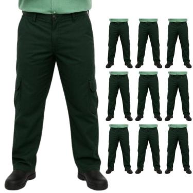 Imagem de Kit 10 Calças Profissional Uniforme Trabalho Vigilante Cargo C/ Bolso Verde Musgo
