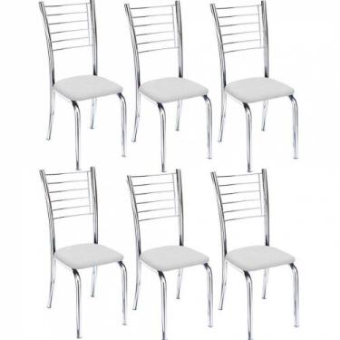 Imagem de Kit 6 Cadeiras Iara Cromada para Cozinha material sintético Branco - G