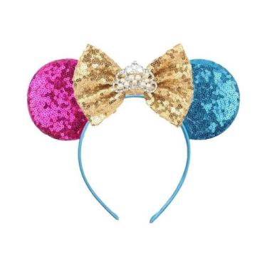 Imagem de Tiara De Orelhas De Rato Com Lantejoulas E Laço Para Meninas Com Pérol