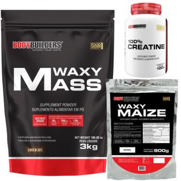 Imagem de Kit Hipercalórico Waxy Mass 3kg + Waxy Maize 800g Natural + Creatina 1