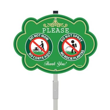 Imagem de Yuzkouge Placa Do Not Mow Do Not Spray Yard com estaca de metal em inglês e espanhol, placa de arbustos de jardim de alumínio durável de 35,5 x 25,4 cm com estaca de 71 cm de altura