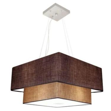Imagem de Lustre Pendente Duplo Quadrado Vivare Md-4345 Cúpula Em Tecido 60x50cm - Bivolt Café-palha 110v/220v