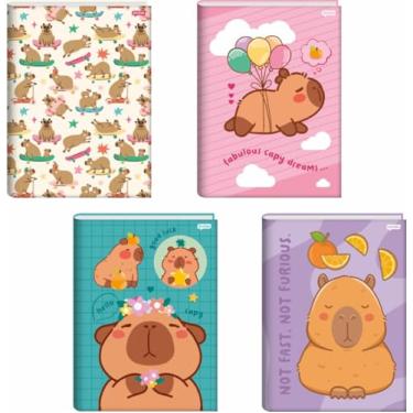 Imagem de Kit de Cadernos Brochurão, Jandaia, Capa Dura, Capyvibes, 80 Folhas, Pacote com 5