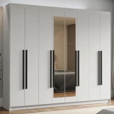 Imagem de Guarda-Roupa Casal 8 Portas Batentes com Espelho Branco/Branco/Preto V