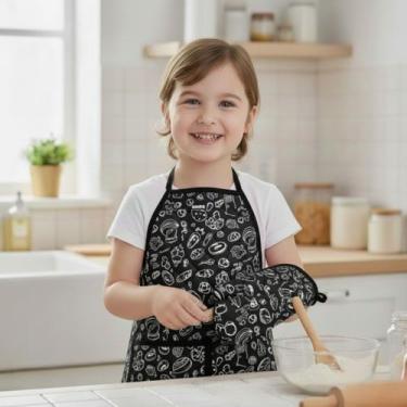 Imagem de Kit Avental Infantil de Cozinha Estampado com Luva Térmica - Mava Enxo