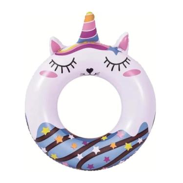 Imagem de Boia Inflável Infantil Donuts Panda ou Unicórnio – Boias Fofas e Divertidas para Piscina e Praia, Diversão Segura no Verão, 55x65cm (Unicórnio)