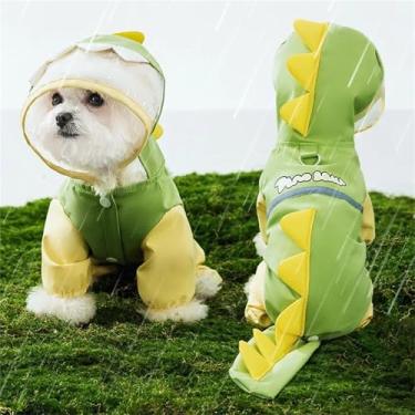 Imagem de Capa de chuva impermeável para cães, design de dinossauro, proteção total do corpo com calças elásticas, para cães pequenos (verde, médio)