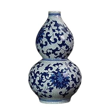 Imagem de AKALNNB Vasos de porcelana azul e branco, vaso criativo, cerâmica, vasos de porcelana azul e branco antigo, rachadura de flor, novas decorações chinesas para sala de estar, vasos de flores para casa