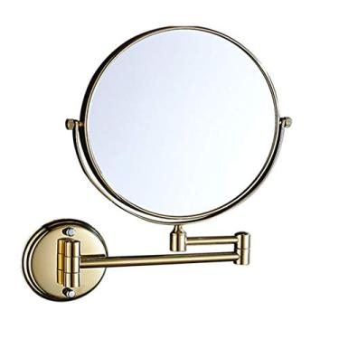 Imagem de Espelho de maquilhagem, espelho de beleza de dois lados montado na parede, ampliação 3x, espelho de casa de banho giratório 360°, espelho cosmético extensível, dourado