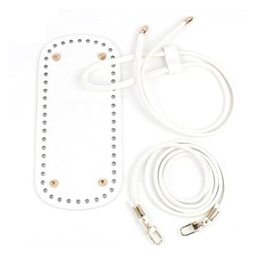 Imagem de YANGQI yaoqijie 3 peças/conjunto de bolsa modelador de fundo faça você mesmo tricô crochê couro PU bolsa base com alça inferior cordão balde bolsa acessórios duráveis (cor: branco)