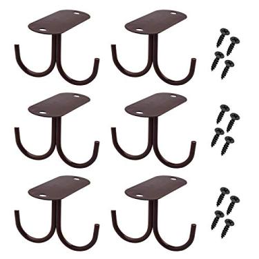 Imagem de Mocoum Ganchos de caneca sob o armário, rack organizador de canecas rústico sob a prateleira rack pendurado para canecas, xícaras de café, utensílios marrom, comporta 6 (máx. 6 canecas)