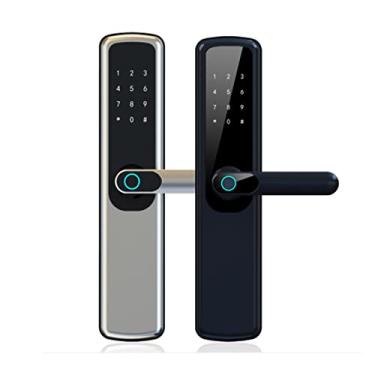 Imagem de Fechadura de porta inteligente com impressão digital de segurança fechadura inteligente com senha cartão IC fechadura de casa inteligente com chaves (cor: preto)