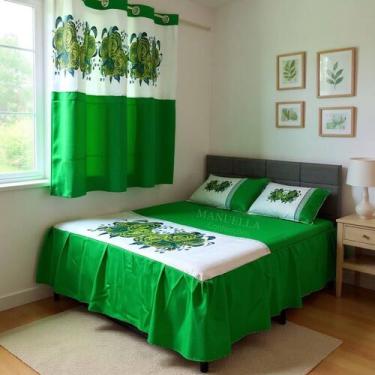 Imagem de Kit Colcha Casal Box 2,45m x 2,55 Mais Cortina para Janela - Decoração