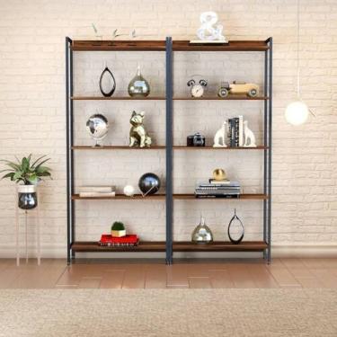 Imagem de Kit 2 Estantes para Livros Altas Industrial Aço 5 Prateleiras 187cmx80