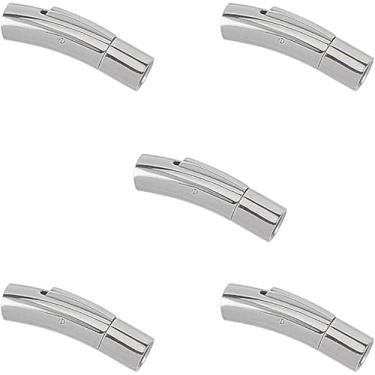 Imagem de 5 conjuntos de fechos de baioneta de coluna com furo de 5 mm de aço inoxidável e fecho de extremidade de couro para pulseiras, colares, fivelas, joias