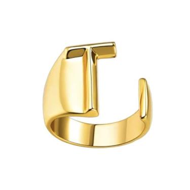 Imagem de Anéis banhados a ouro com letra inicial ajustável do alfabeto letra A a Z anel de articulação redimensionável joias da moda presentes, One Size, Latão, Sem pedra preciosa