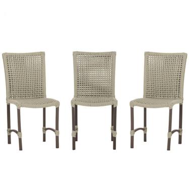 Imagem de 3 Cadeiras De Jantar Cannes De Alumínio Pintura Marrom Trama Rami